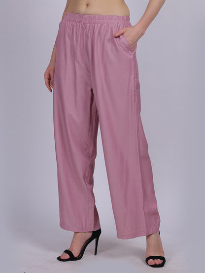 Pink Silky Denim Straight Fit Fashion Pants