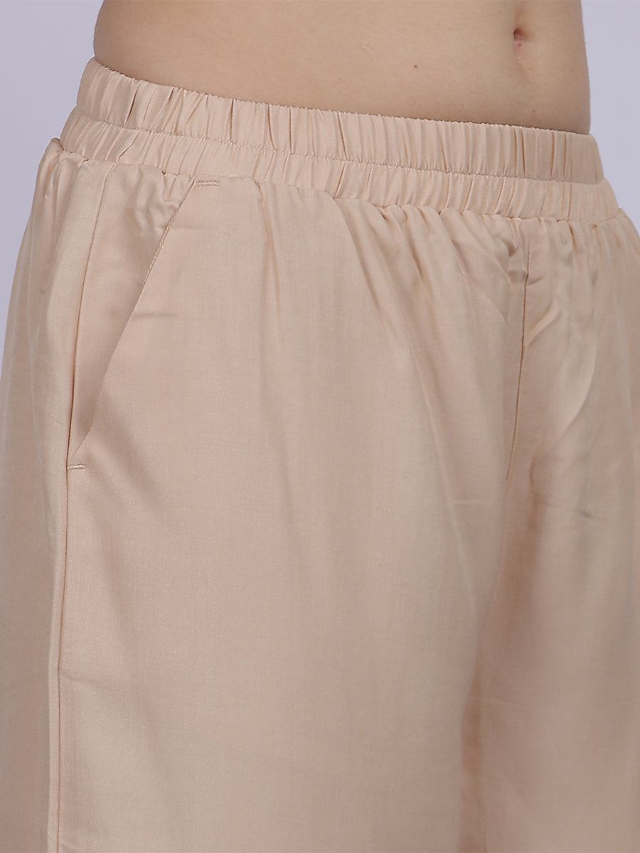 Beige Silky Denim Straight Fit Fashion Pants