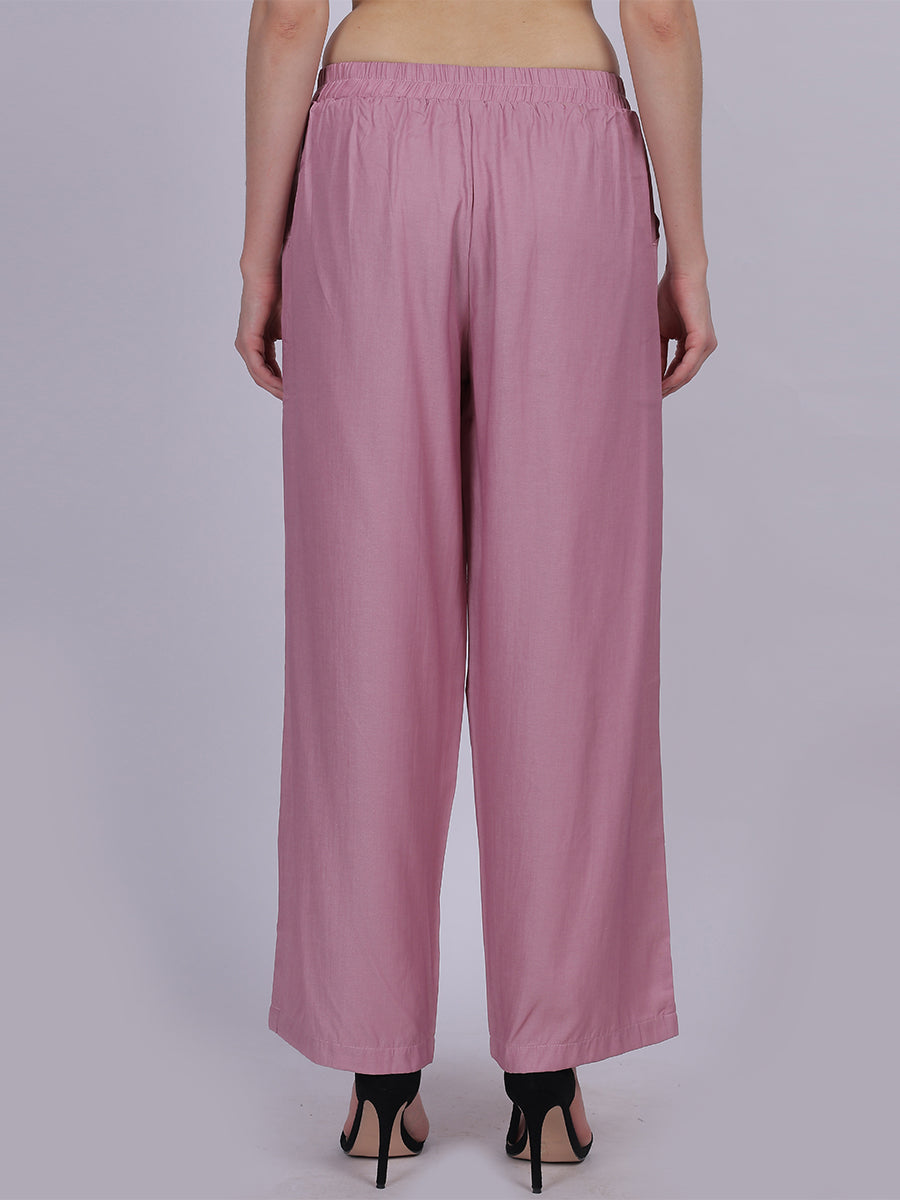 Pink Silky Denim Straight Fit Fashion Pants