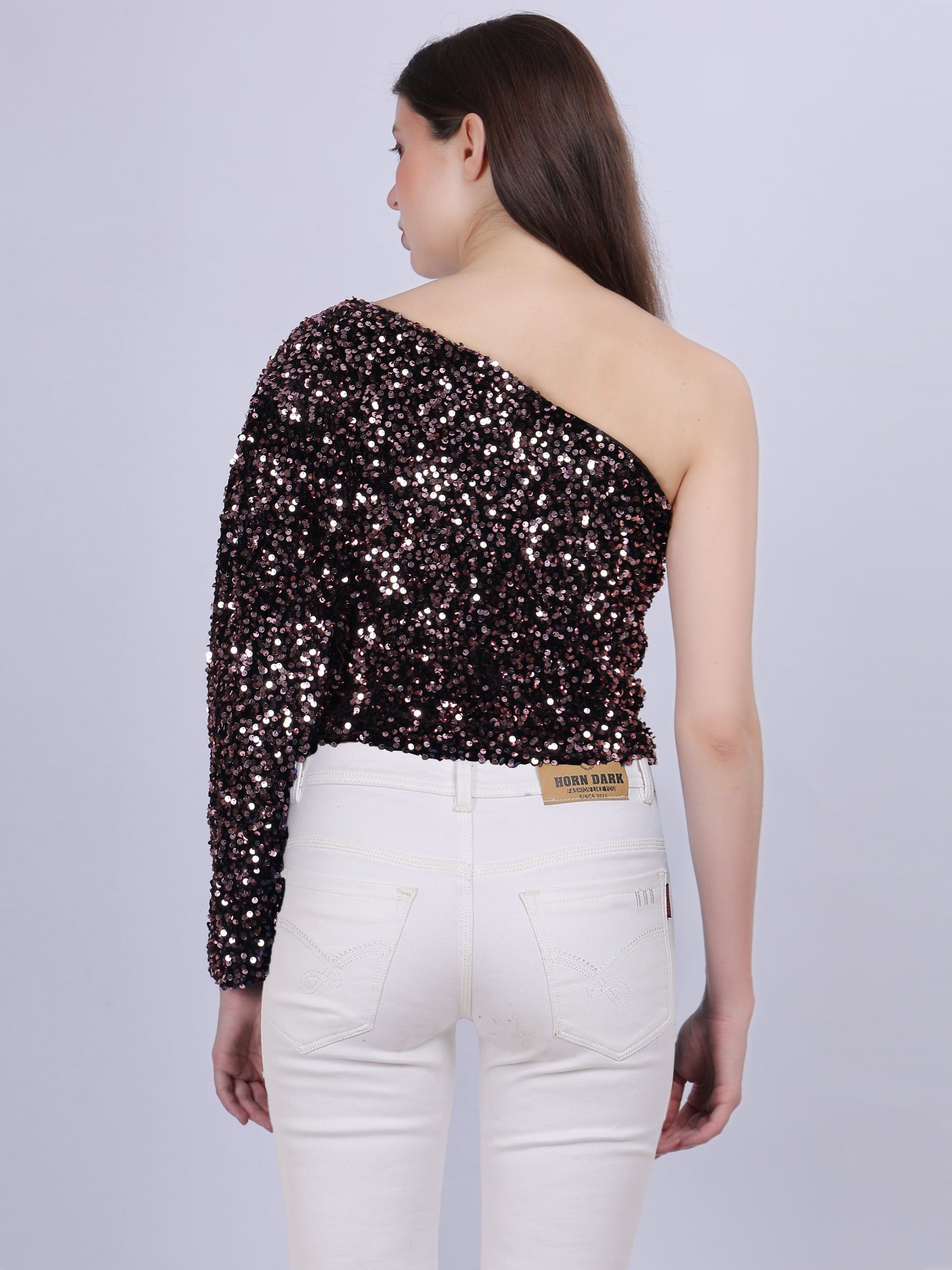 Pink One-shoulder Sequin Crop Fashion Top