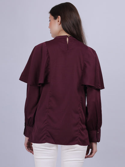 Wine Satin Full Length Top With Button Embellishment