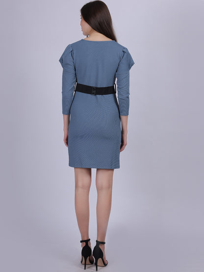 Grey Solid Bodycon Dress With Fashion Puff Sleeves