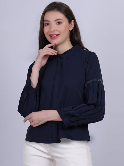 Fancy Crop Top With Fashion Pleated Sleeves