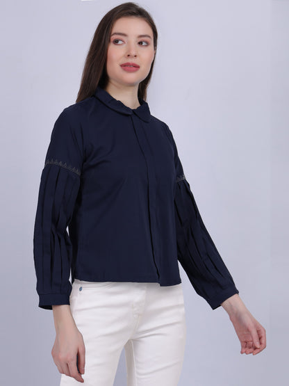 Fancy Crop Top With Fashion Pleated Sleeves