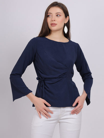 Solid Fashion Top With Side Belt