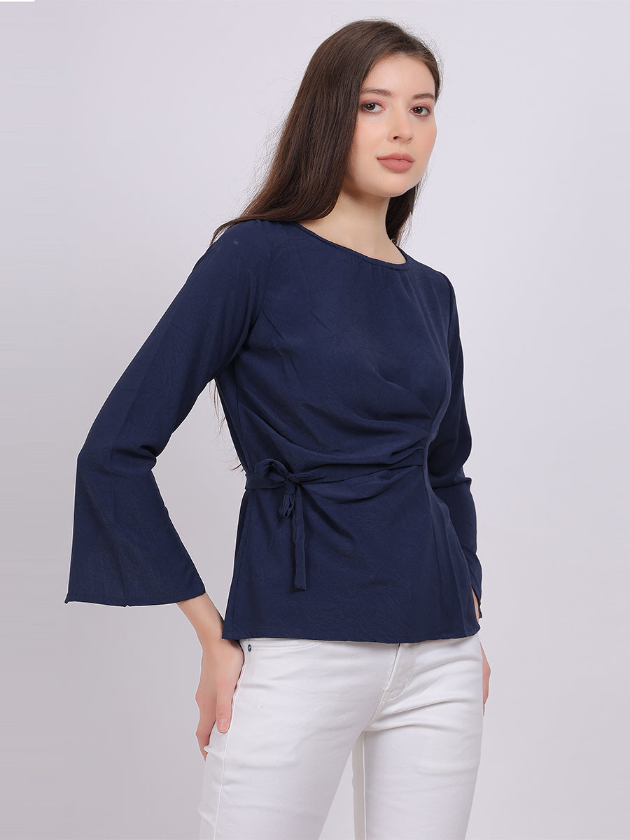 Solid Fashion Top With Side Belt