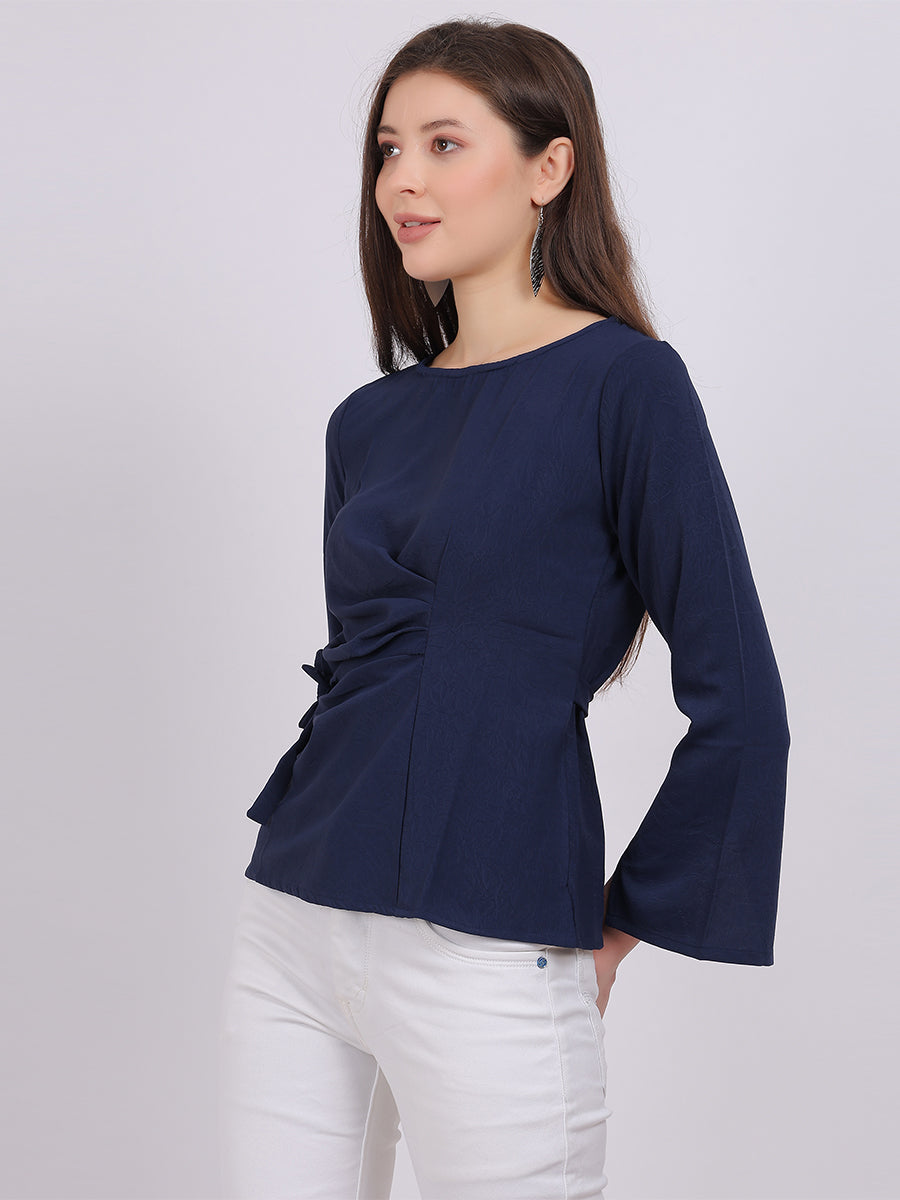 Solid Fashion Top With Side Belt