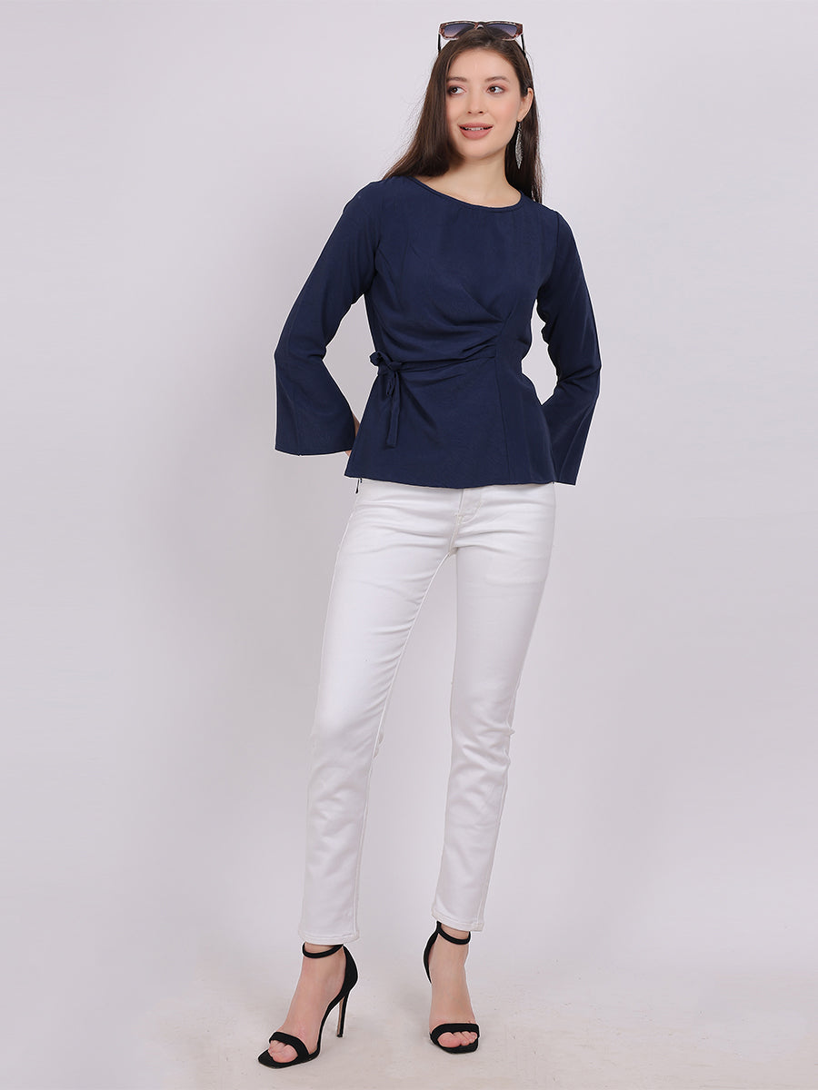 Solid Fashion Top With Side Belt