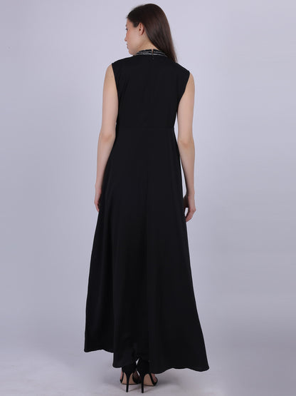 Black Plain Long Dress With Neck Hand Embroidery Work AUMBE Black Plain Long Dress With Neck Hand Embroidery Work AUMBE