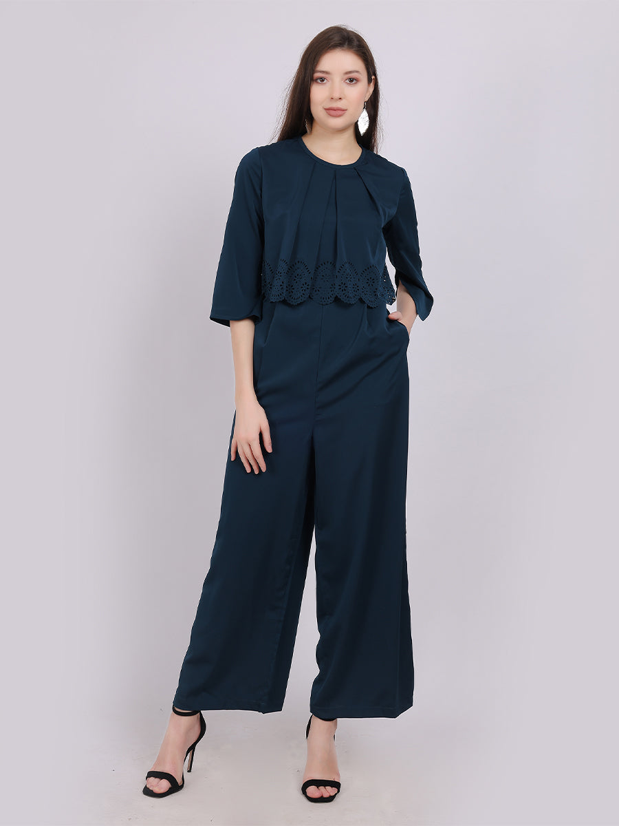 Solid Full Length Fashion Jumpsuit With Fashion Cape Sleeves