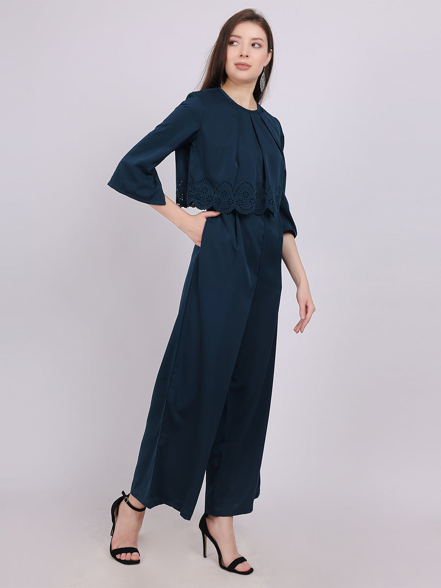 Solid Full Length Fashion Jumpsuit With Fashion Cape Sleeves