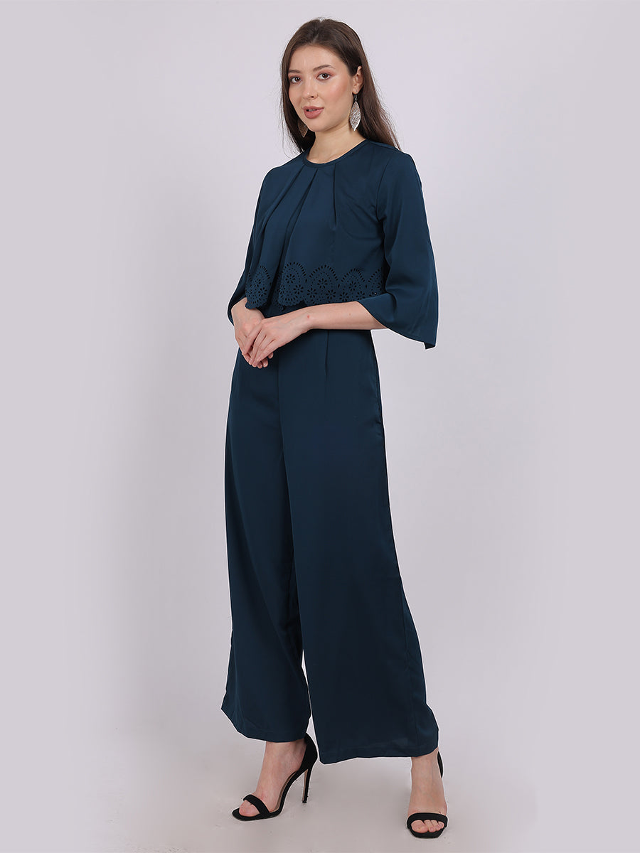 Solid Full Length Fashion Jumpsuit With Fashion Cape Sleeves