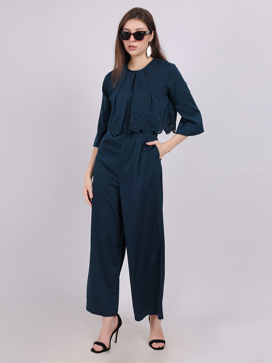 Solid Full Length Fashion Jumpsuit With Fashion Cape Sleeves