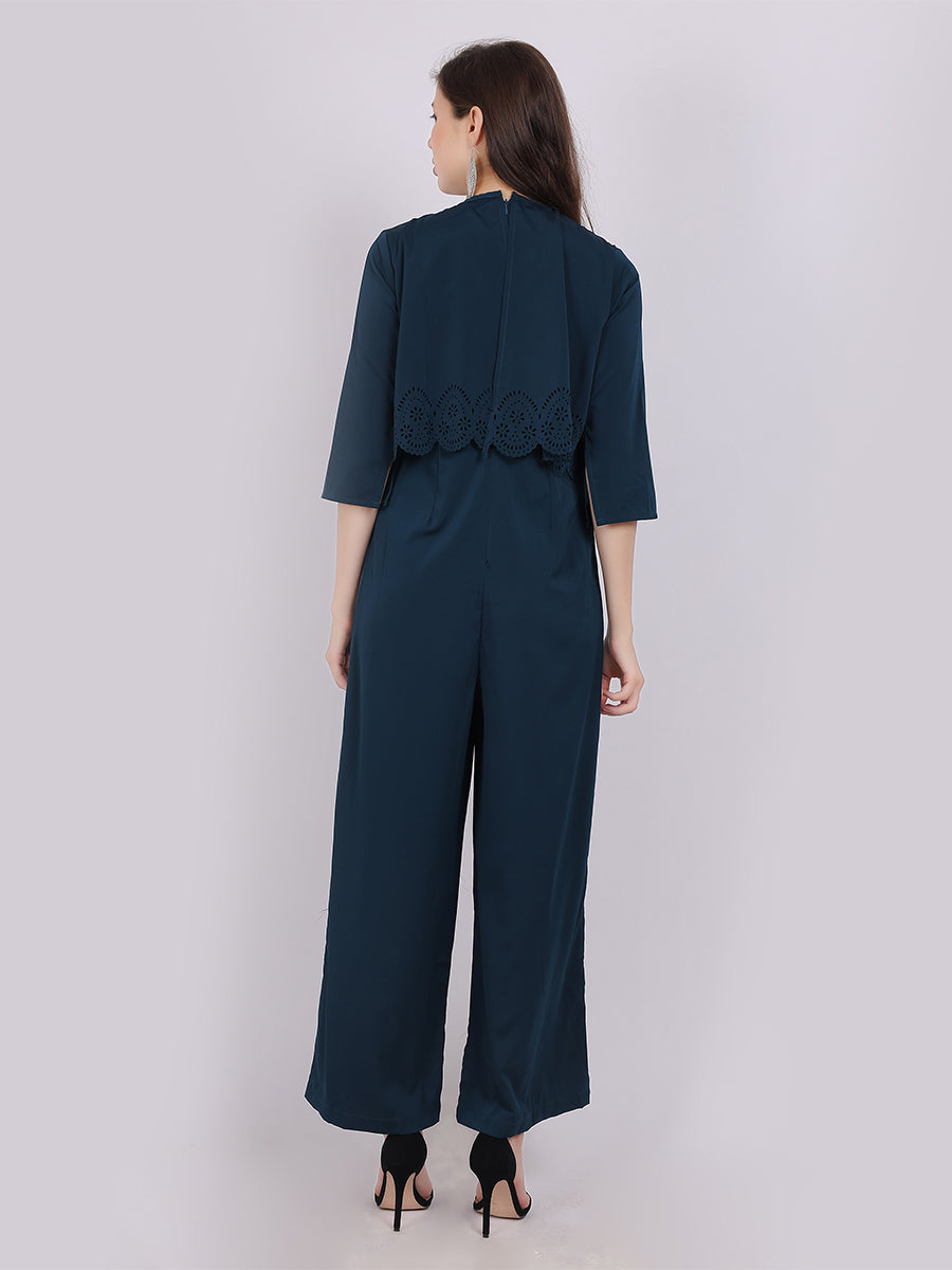 Solid Full Length Fashion Jumpsuit With Fashion Cape Sleeves