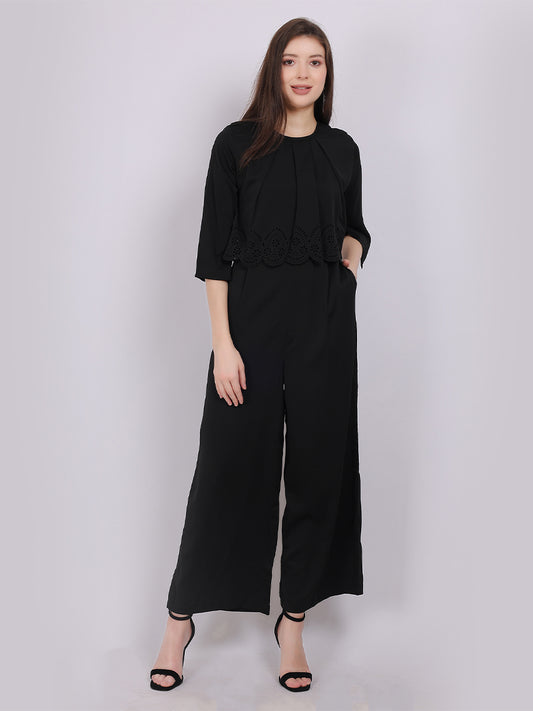 Solid Full Length Fashion Jumpsuit With Fashion Cape Sleeves