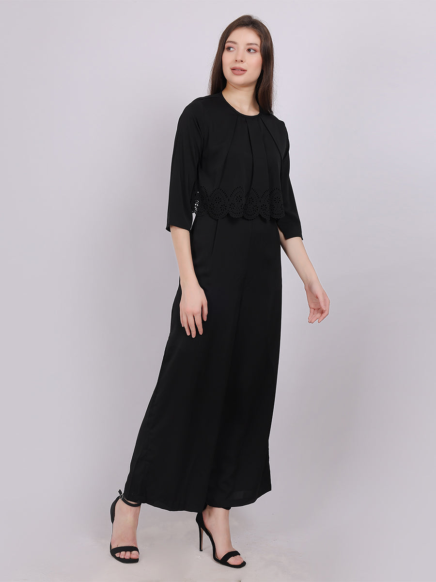 Solid Full Length Fashion Jumpsuit With Fashion Cape Sleeves