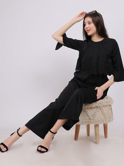 Solid Full Length Fashion Jumpsuit With Fashion Cape Sleeves