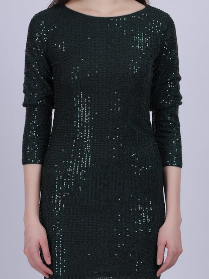 Sequin Bodycon Dress With Layered Sleeves