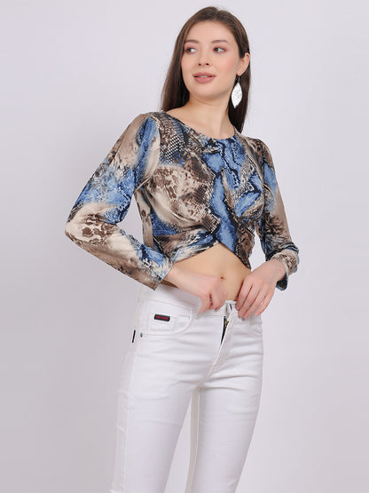 Animal Print Knot Style Crop Fashion Top