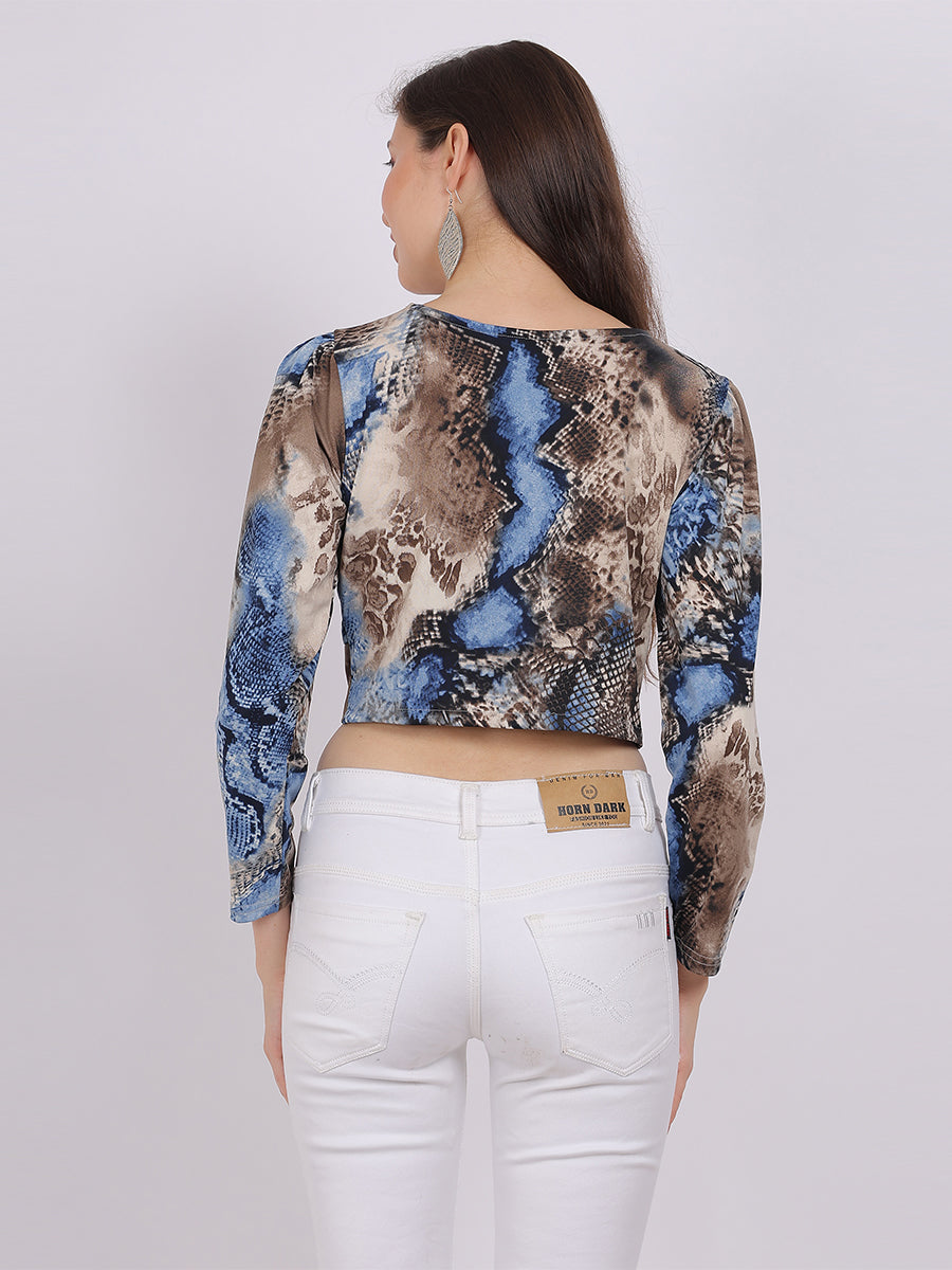 Animal Print Knot Style Crop Fashion Top