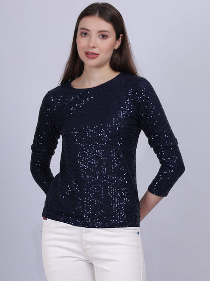 Plain Sequence Top With Layered Sleeves