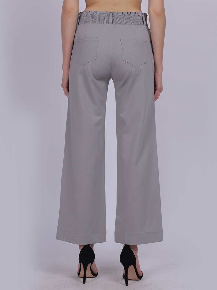 Light Grey Straight Fit Stretchable Fashion Pants