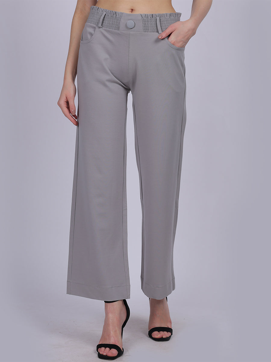 Light Grey Straight Fit Stretchable Fashion Pants