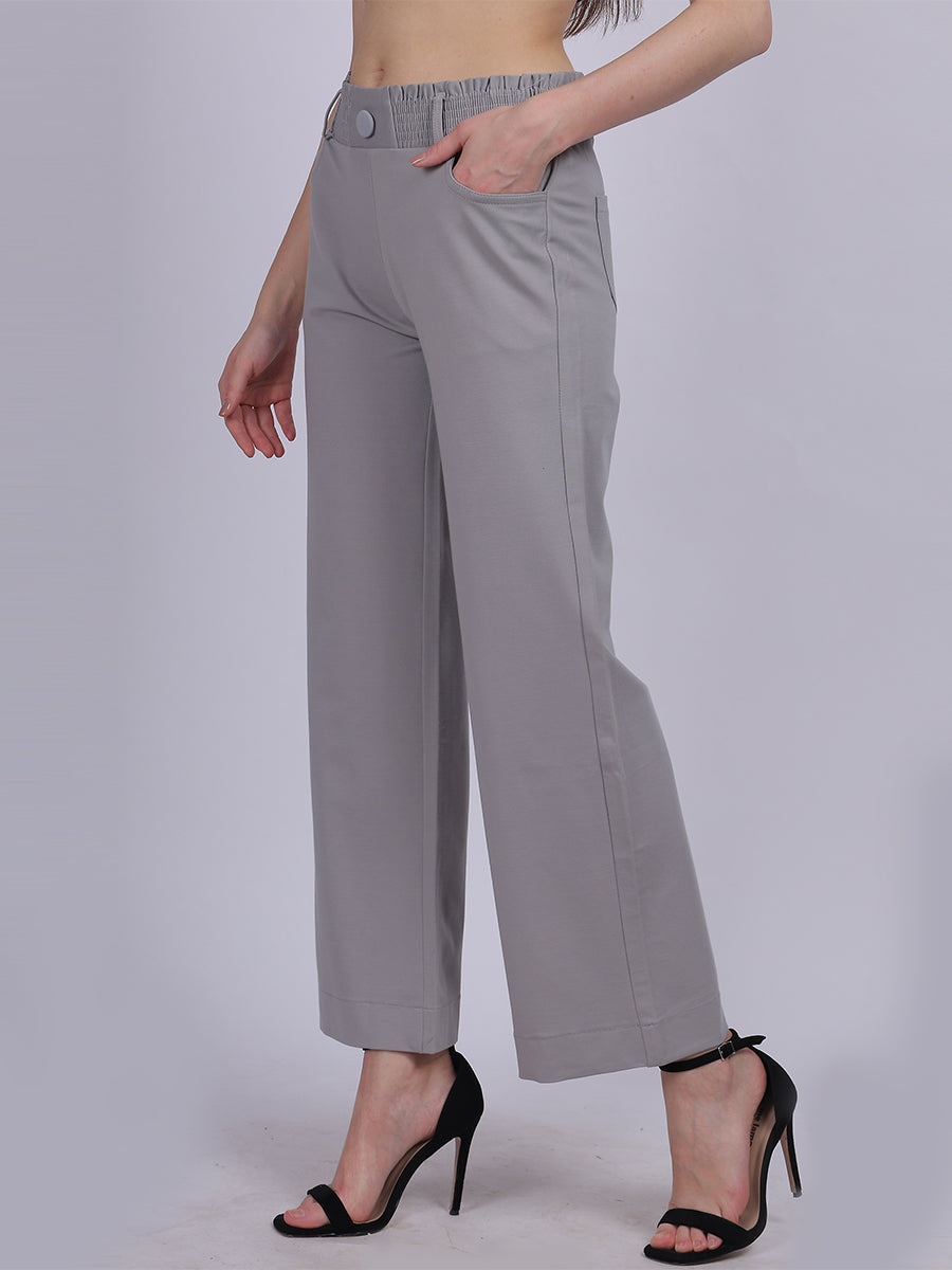 Light Grey Straight Fit Stretchable Fashion Pants