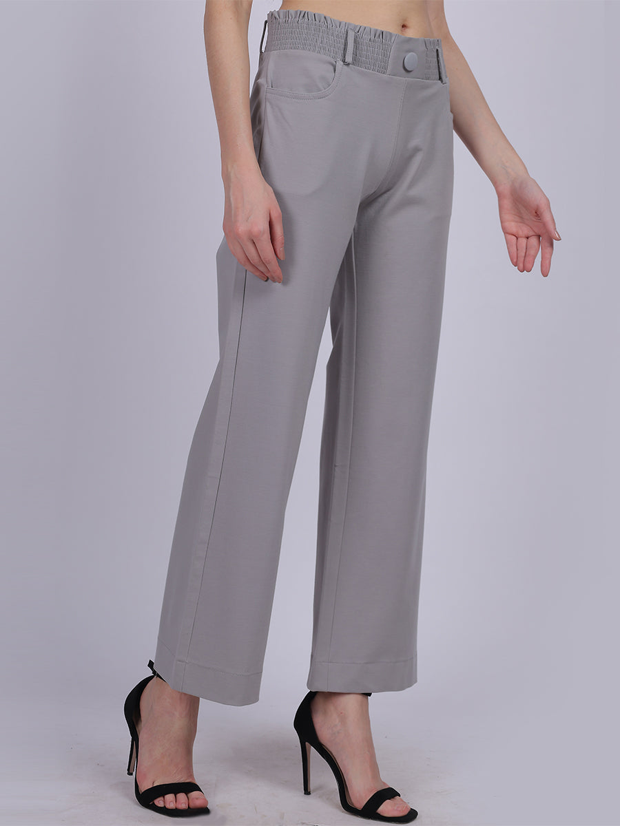 Light Grey Straight Fit Stretchable Fashion Pants