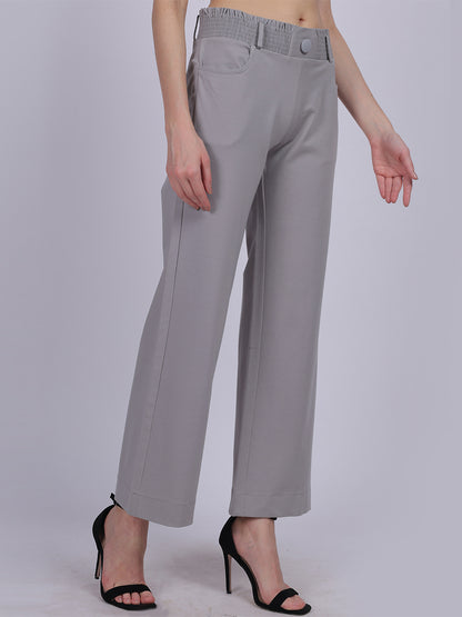 Light Grey Straight Fit Stretchable Fashion Pants