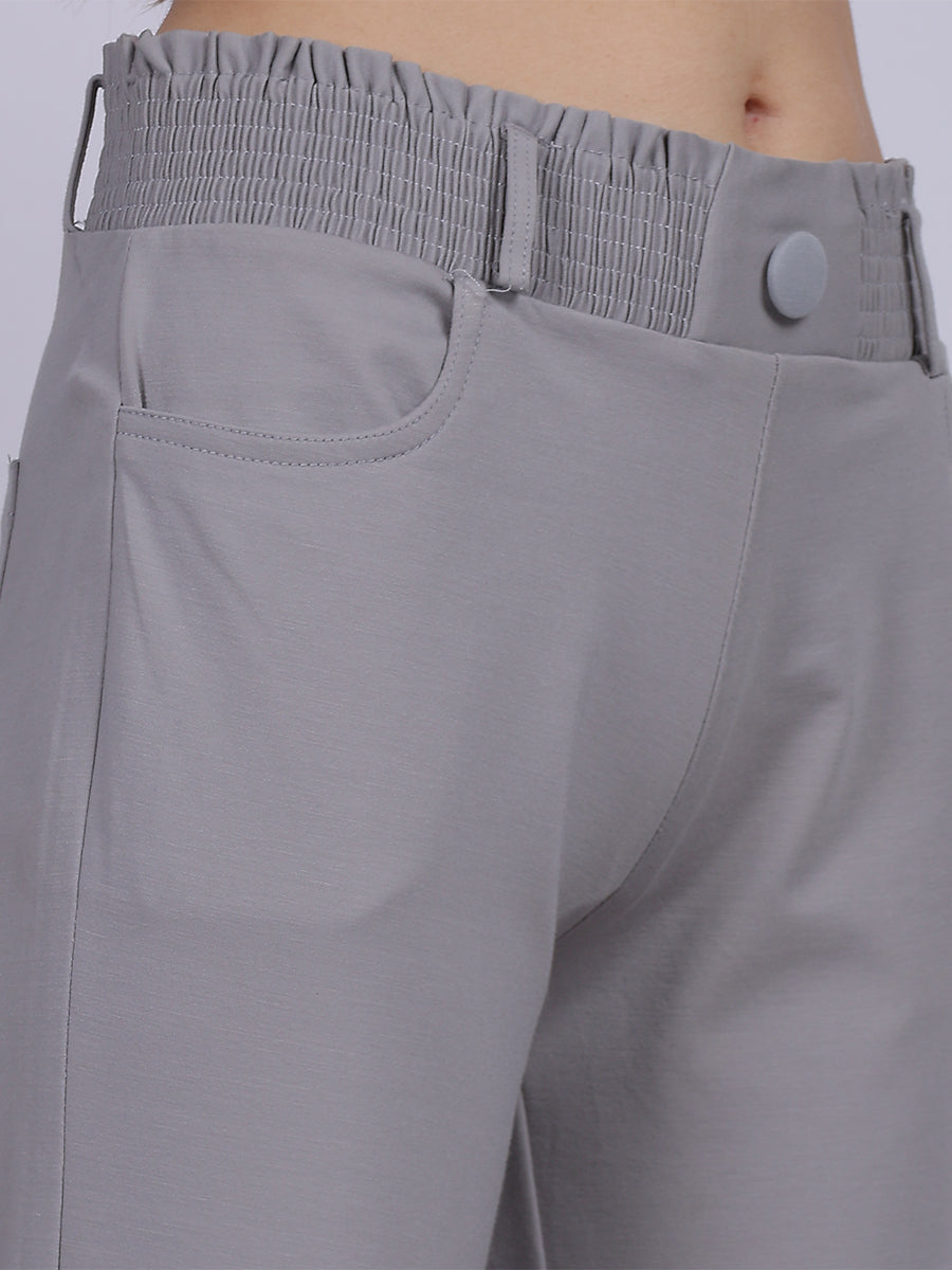 Light Grey Straight Fit Stretchable Fashion Pants