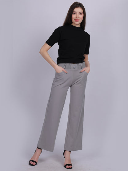 Light Grey Straight Fit Stretchable Fashion Pants