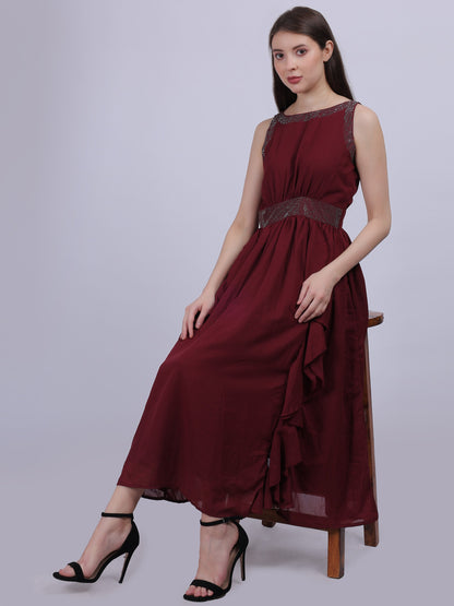 Solid Fashion Long Dress With Stone Work