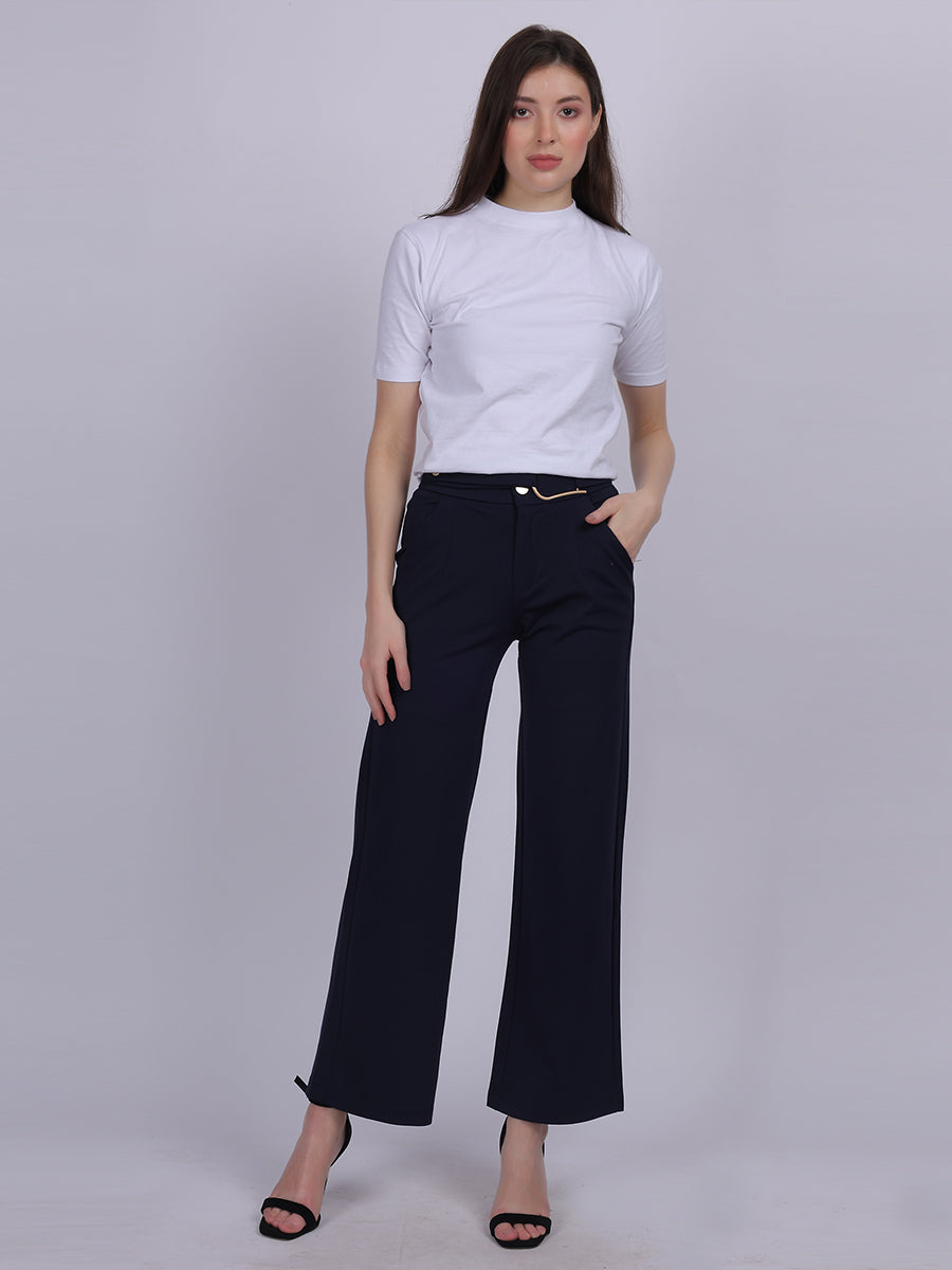 Navy Straight Fit Stretchable Fashion Pants