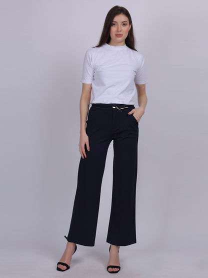 Navy Straight Fit Stretchable Fashion Pants