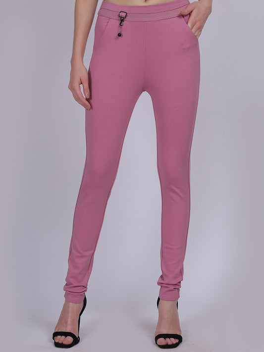 Pink Narrow Fit Stretchable Fashion Pants