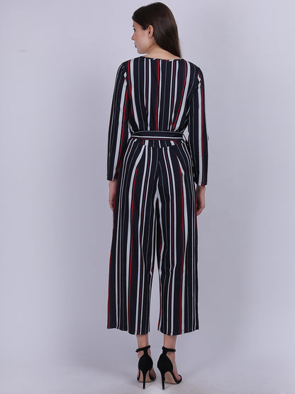 Stripe Print Fashion Jumpsuit With Belt