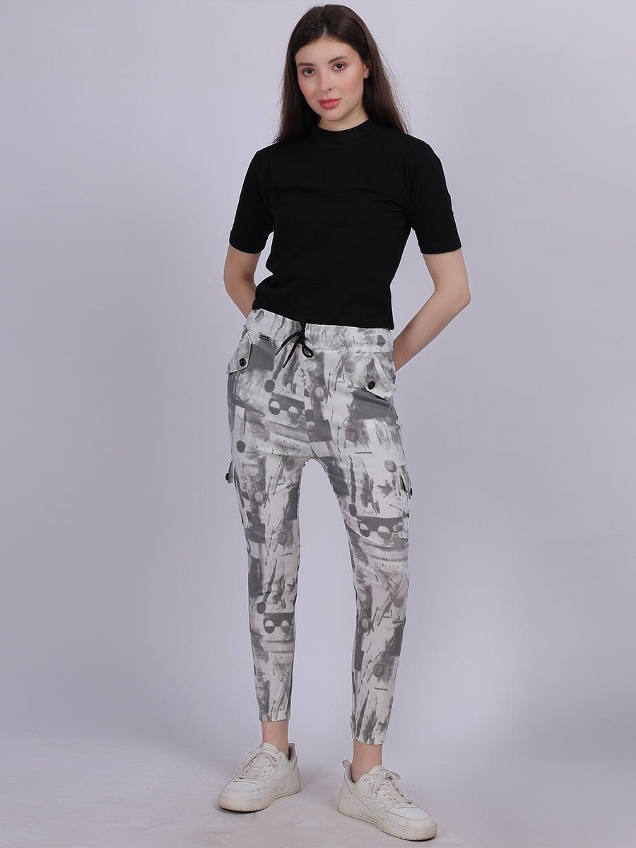 Grey Tye & Dye Cotton Spandex Fashion Joggers