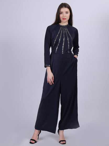 Solid Fashion Jumpsuit With Hand-work Embroidery