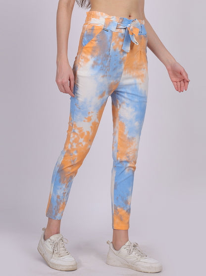 Orange Tye & Dye Cotton Spandex Fashion Narrow Fit Fashion Pants