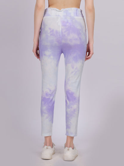 Light Purple Tye & Dye Cotton Spandex Fashion Narrow Fit Fashion Pants