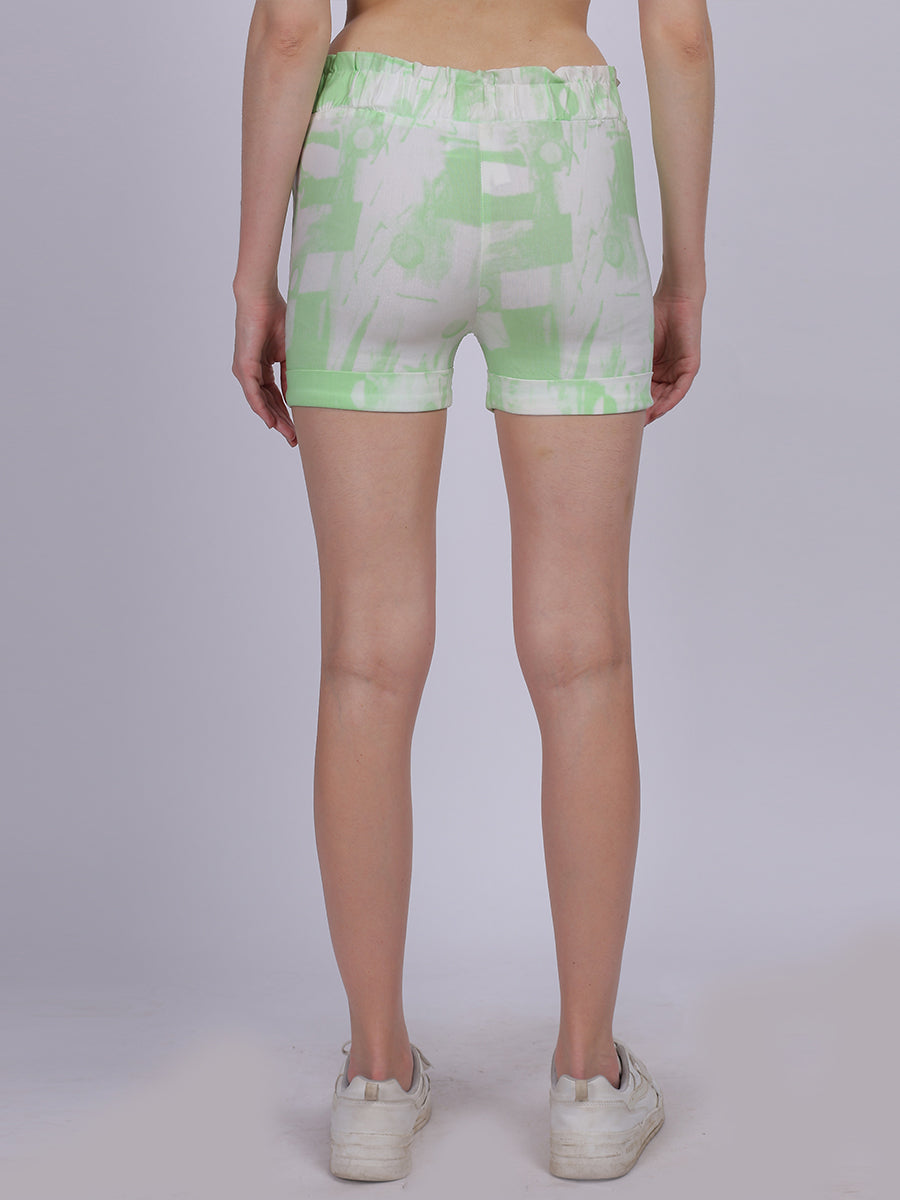 Light Green Tye & Dye Cotton Spandex Fashion Shorts