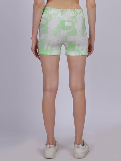 Light Green Tye & Dye Cotton Spandex Fashion Shorts