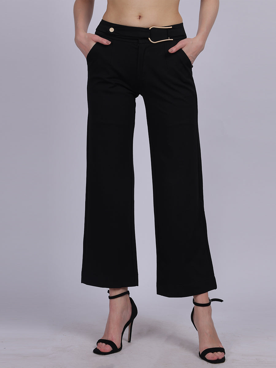 Black Straight Fit Stretchable Fashion Pants