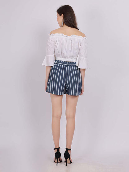 Off-Shoulder Fashion Co-ord Set With Denim Shorts