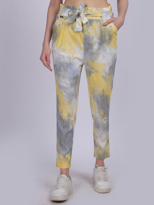 Yellow Tye & Dye Cotton Spandex Fashion Narrow Fit Fashion Pants