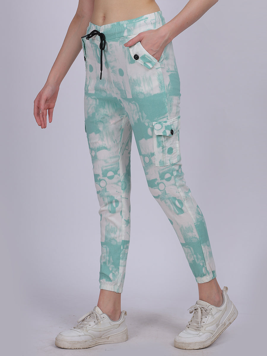 Sea Green Tye & Dye Cotton Spandex Fashion Joggers