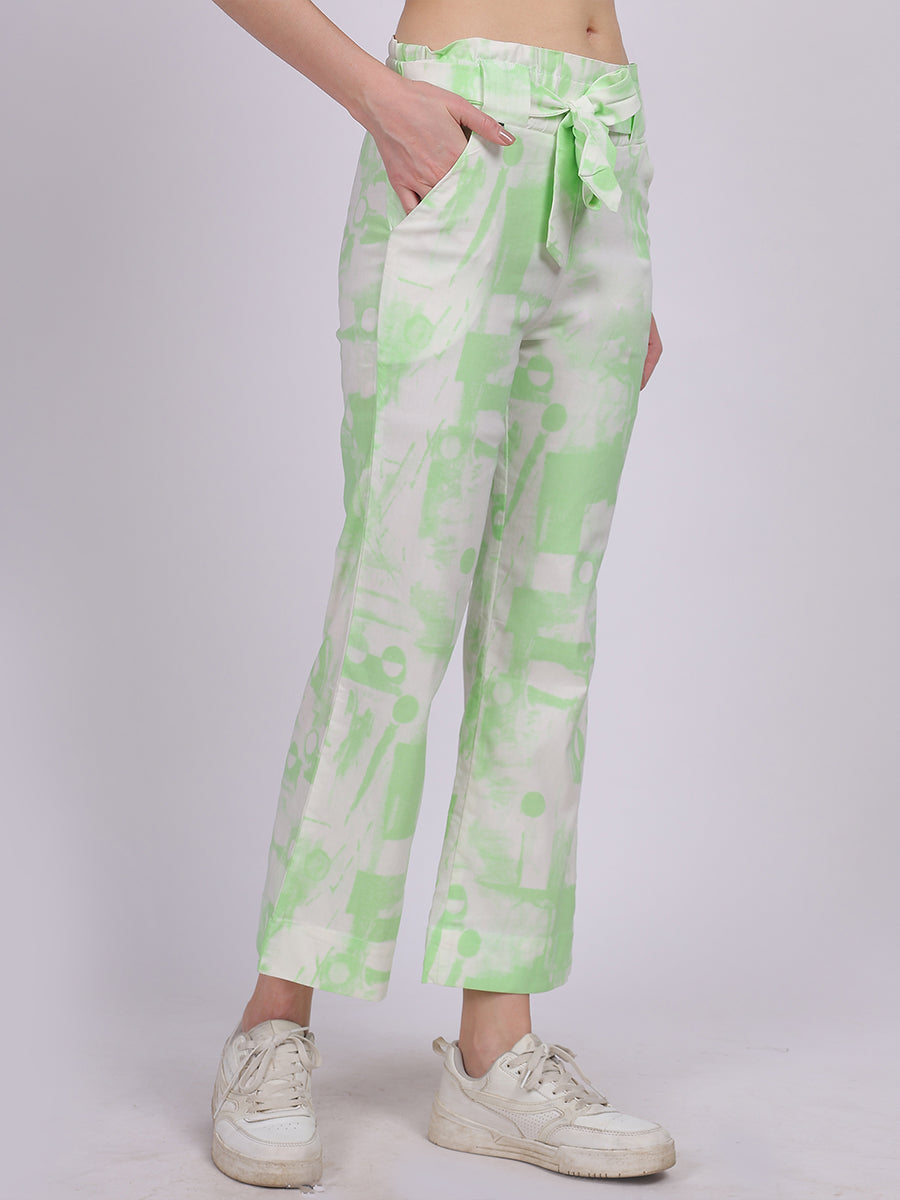 Light Green Tye & Dye Cotton Spandex Fashion Straight Fit Pants