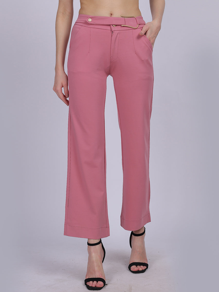 Pink Straight Fit Stretchable Fashion Pants