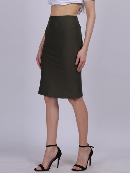 Olive Solid Bodyfit Fashion Skirt